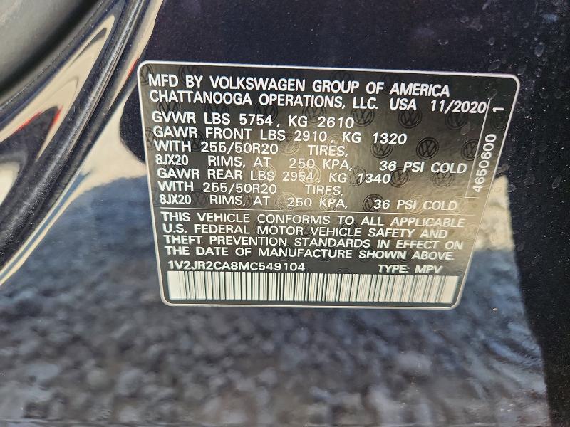 49622686 :رقم المزاد ، 1V2JR2CA8MC549104 vin ، 2021 Volkswagen Atlas مزاد بيع