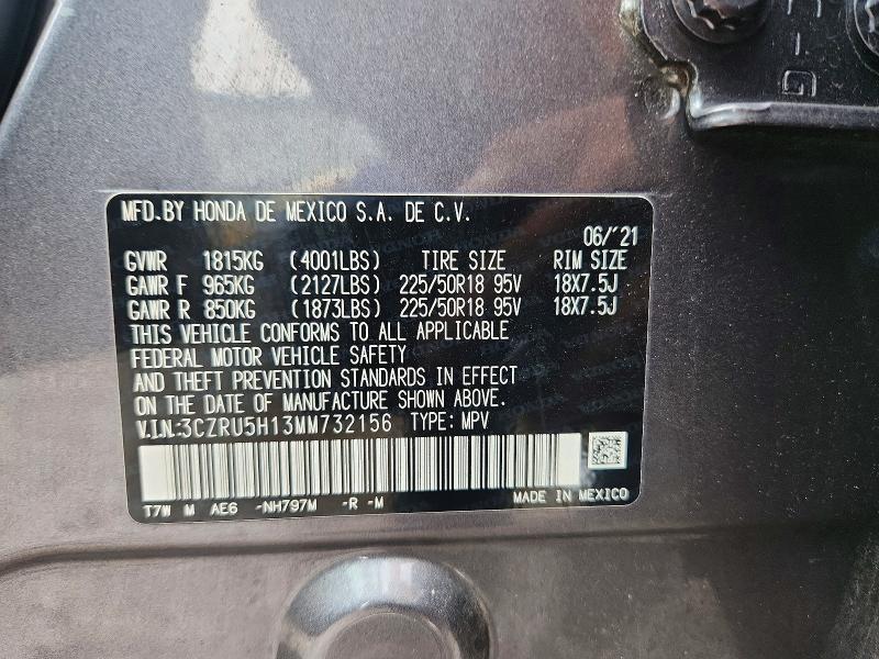 49954806 :رقم المزاد ، 3CZRU5H13MM732156 vin ، 2021 Honda Hr-v مزاد بيع