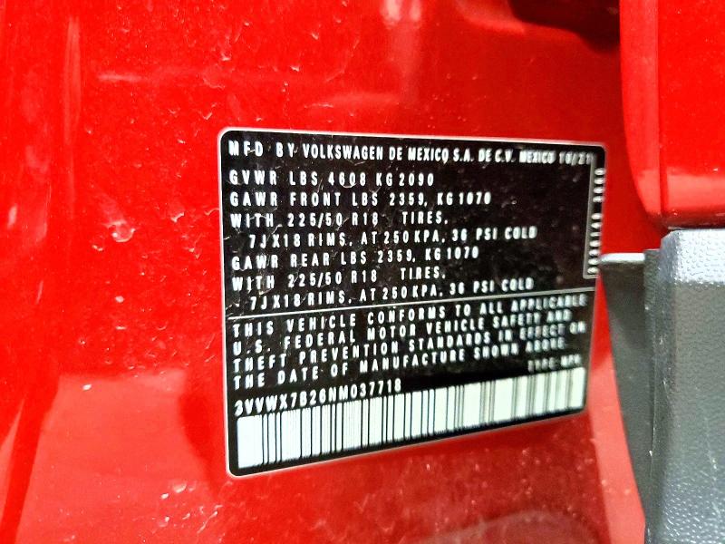 Продажа на аукционе авто 2022 Volkswagen Taos, vin: 3VVWX7B26NM037718, номер лота: 48743586
