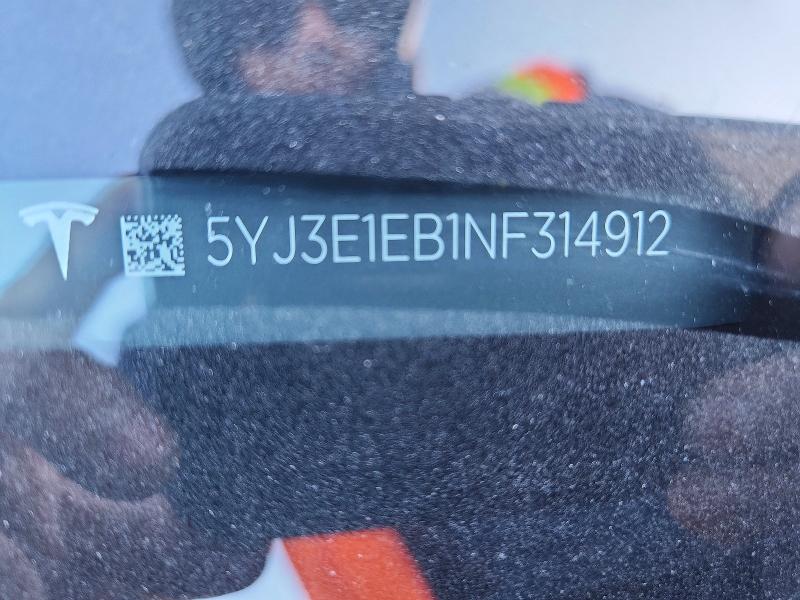 2022 Tesla Model 3 მანქანა იყიდება აუქციონზე, vin: 5YJ3E1EB1NF314912, აუქციონის ნომერი: 49096056