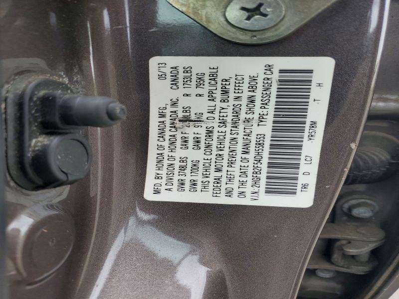 51566596 :رقم المزاد ، 2HGFB2F54DH558553 vin ، 2013 Honda Civic مزاد بيع