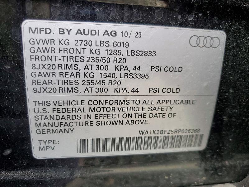 2024 Audi Q4 E-tron მანქანა იყიდება აუქციონზე, vin: WA1K2BFZ5RP026368, აუქციონის ნომერი: 49664626
