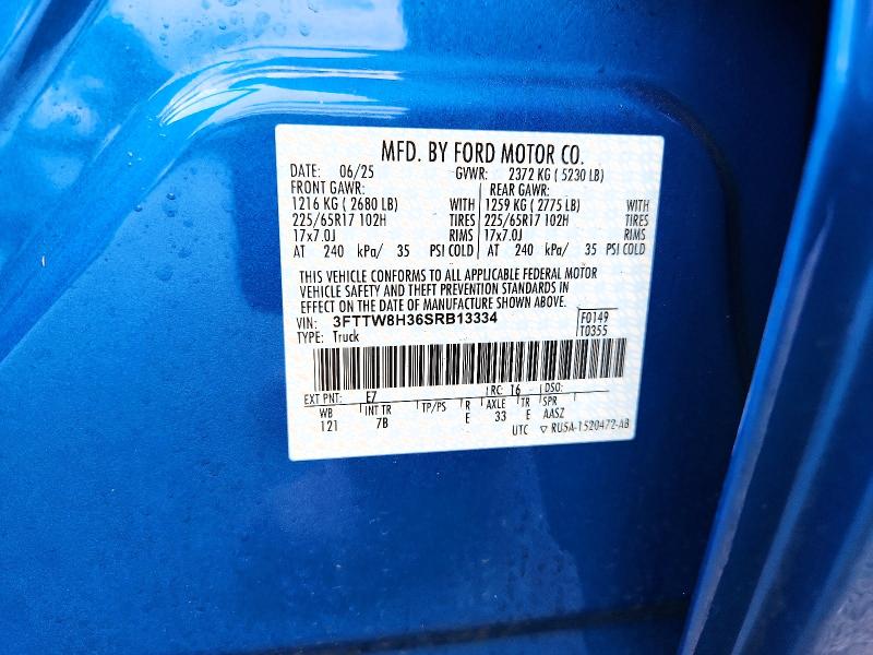 2025 Ford Maverick მანქანა იყიდება აუქციონზე, vin: 3FTTW8H36SRB13334, აუქციონის ნომერი: 49004426