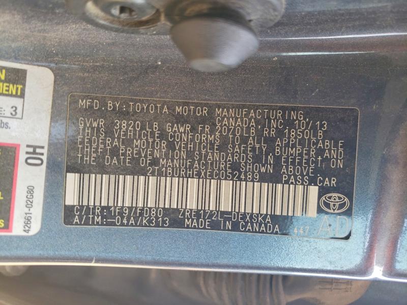 2014 Toyota Corolla მანქანა იყიდება აუქციონზე, vin: 2T1BURHEXEC052489, აუქციონის ნომერი: 50044666