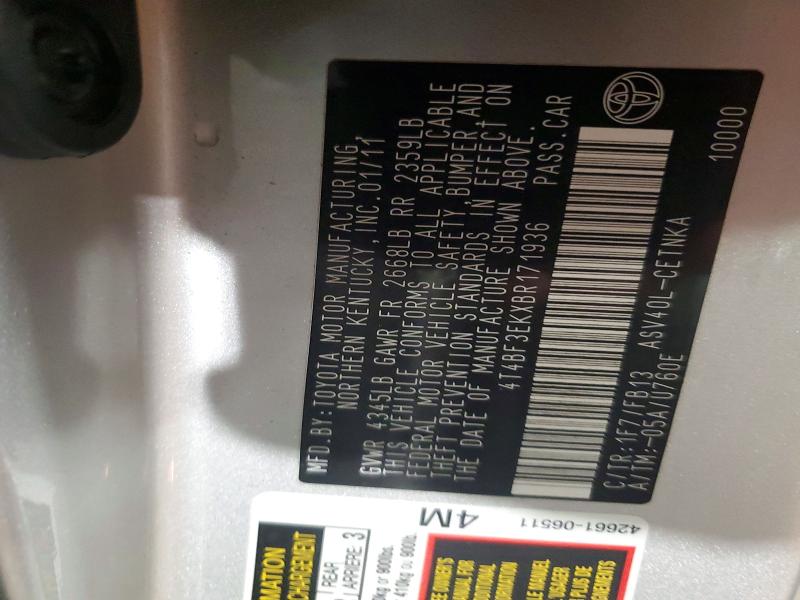 49792516 :رقم المزاد ، 4T4BF3EKXBR171936 vin ، 2011 Toyota Camry مزاد بيع