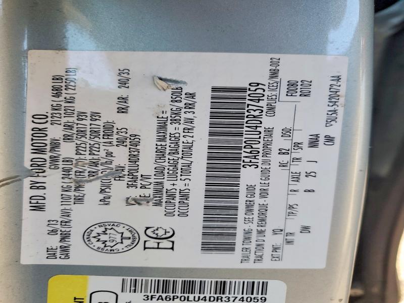 2013 Ford Fusion მანქანა იყიდება აუქციონზე, vin: 3FA6P0LU4DR374059, აუქციონის ნომერი: 46128396