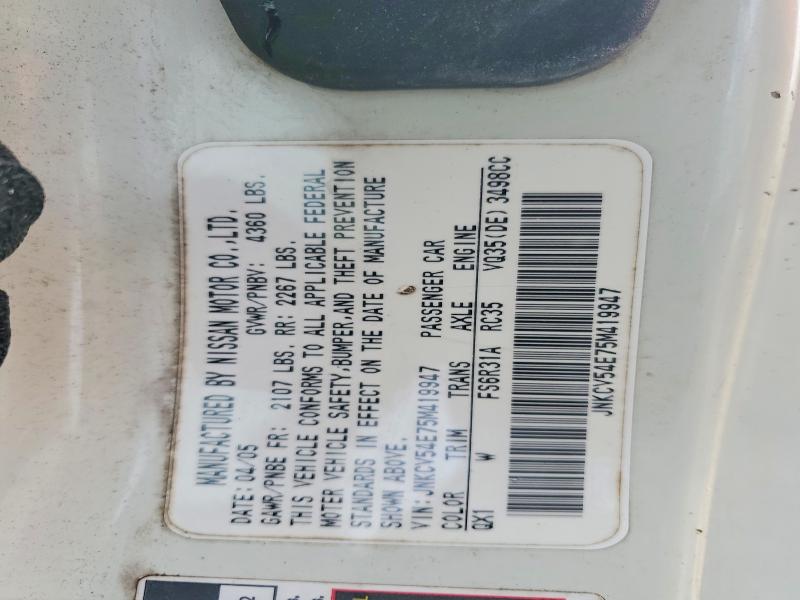 49947166 :رقم المزاد ، JNKCV54E75M419947 vin ، 2005 Infiniti G35 مزاد بيع