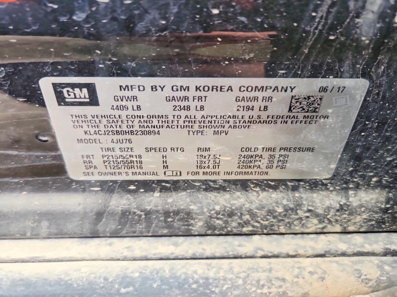 2017 Buick Encore მანქანა იყიდება აუქციონზე, vin: KL4CJ2SB0HB230894, აუქციონის ნომერი: 51325056