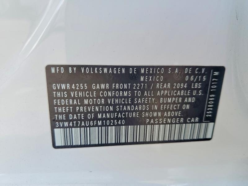 2015 Volkswagen Gti მანქანა იყიდება აუქციონზე, vin: 3VW4T7AU6FM102540, აუქციონის ნომერი: 51831396