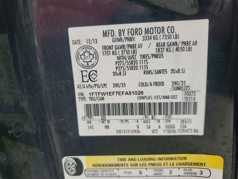 2014 Ford F150 მანქანა იყიდება აუქციონზე, vin: 1FTFW1EF7EFA51026, აუქციონის ნომერი: 50768856