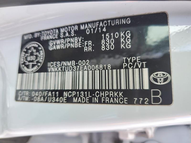 Aukcja sprzedaży 2014 Toyota Yaris, vin: VNKKTUD37EA006818, numer aukcji: 50738126