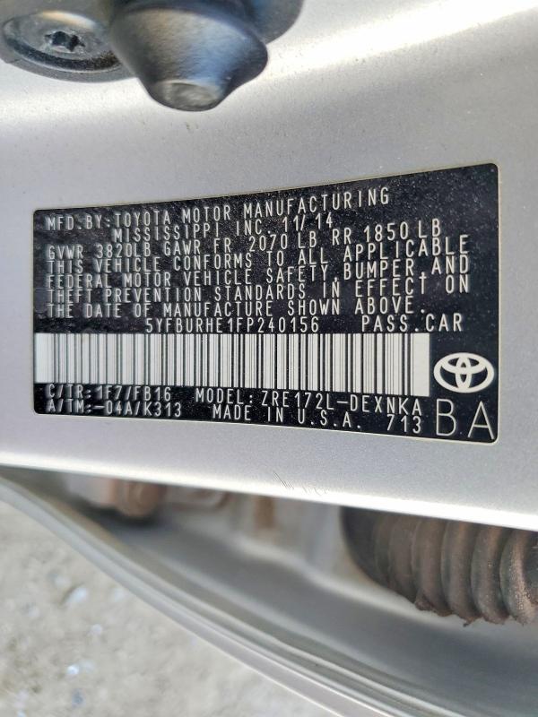 Продаж на аукціоні авто 2015 Toyota Corolla, vin: 5YFBURHE1FP240156, номер лоту: 48715916