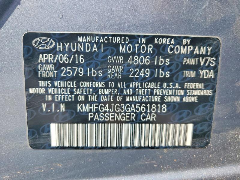 Aukcja sprzedaży 2016 Hyundai Azera, vin: KMHFG4JG3GA561818, numer aukcji: 50428646