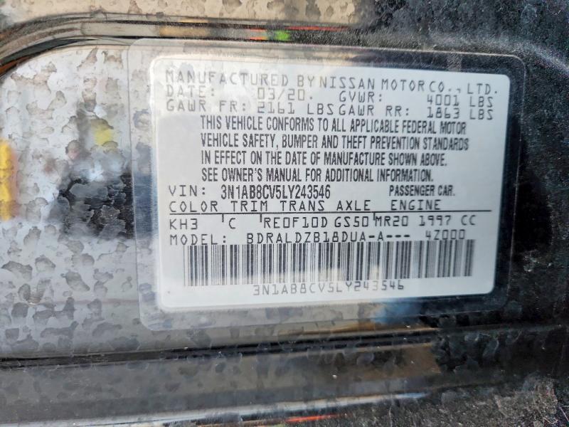 2020 Nissan Sentra მანქანა იყიდება აუქციონზე, vin: 3N1AB8CV5LY243546, აუქციონის ნომერი: 50146266
