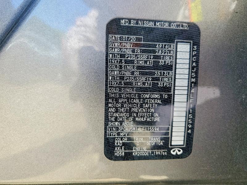 49272526 :رقم المزاد ، 3PCAJ5M14LF115594 vin ، 2020 Infiniti Qx50 مزاد بيع