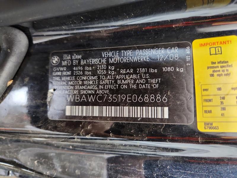 2009 Bmw 335 მანქანა იყიდება აუქციონზე, vin: WBAWC73519E068886, აუქციონის ნომერი: 51006836