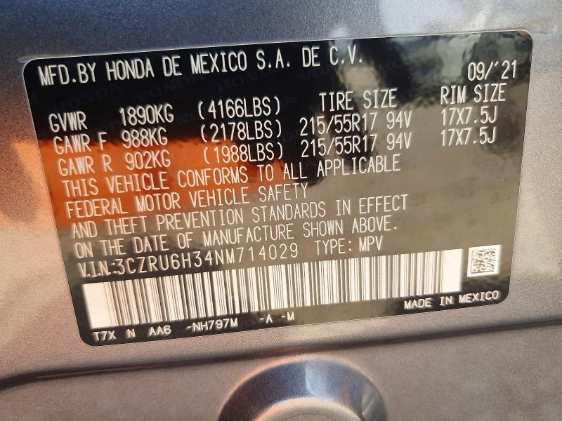Продаж на аукціоні авто 2022 Honda Hr-v, vin: 3CZRU6H34NM714029, номер лоту: 50002826