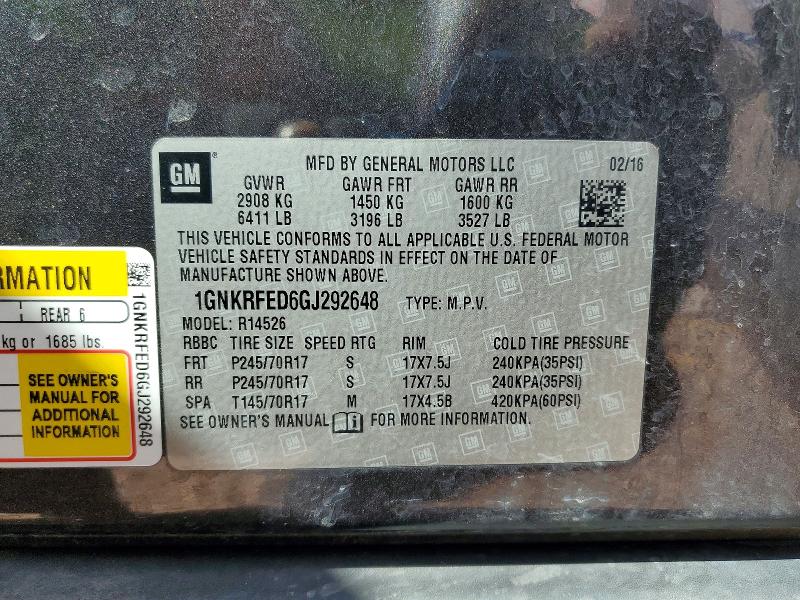 Aukcja sprzedaży 2016 Chevrolet Traverse, vin: 1GNKRFED6GJ292648, numer aukcji: 51774996