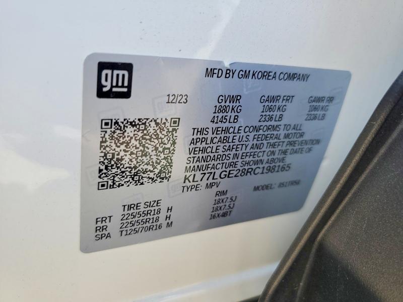 2024 Chevrolet Trax მანქანა იყიდება აუქციონზე, vin: KL77LGE28RC198165, აუქციონის ნომერი: 52074556
