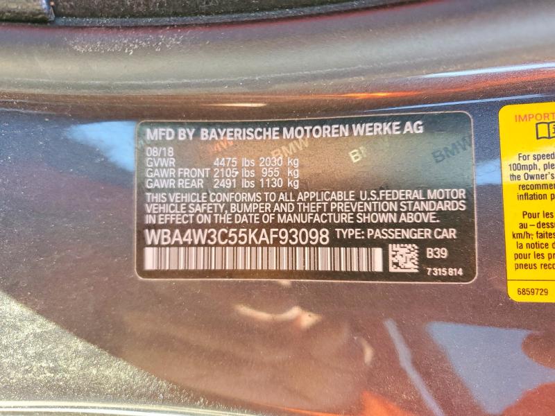 Продаж на аукціоні авто 2019 Bmw 3, vin: WBA4W3C55KAF93098, номер лоту: 50714146