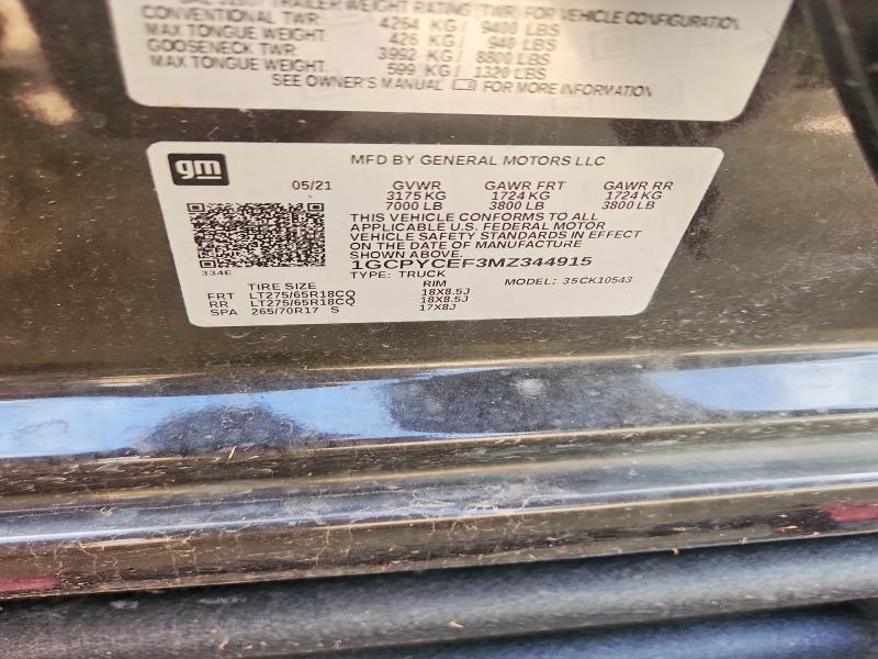 Auction sale of the 2021 Chevrolet Silverado, vin: 1GCPYCEF3MZ344915, lot number: 48348826