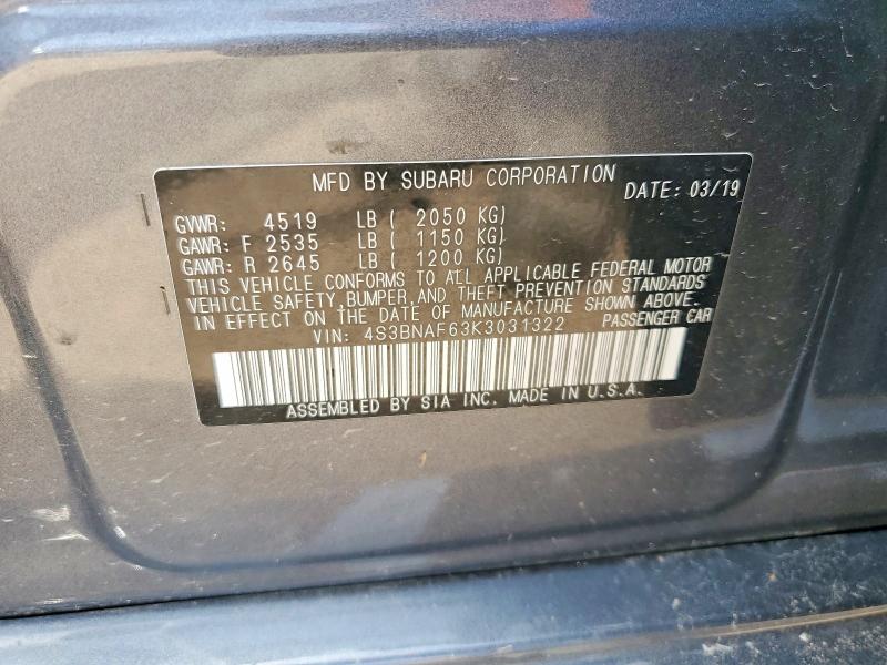 Aukcja sprzedaży 2019 Subaru Legacy, vin: 4S3BNAF63K3031322, numer aukcji: 51537916