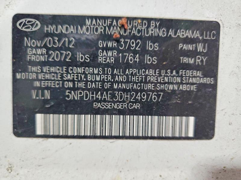Продаж на аукціоні авто 2013 Hyundai Elantra, vin: 5NPDH4AE3DH249767, номер лоту: 51816996