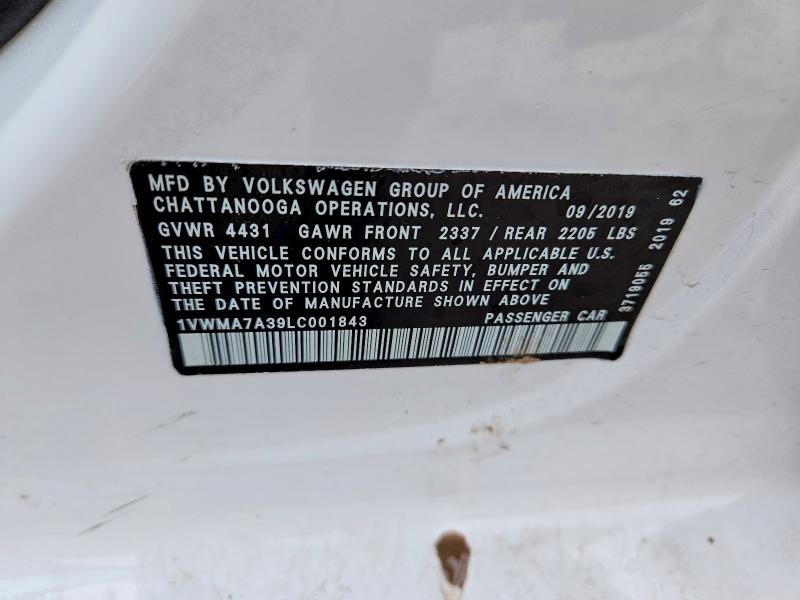 Продажа на аукционе авто 2020 Volkswagen Passat, vin: 1VWMA7A39LC001843, номер лота: 48450906