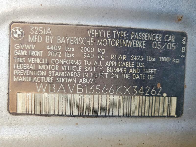 48227276 :رقم المزاد ، WBAVB13566KX34262 vin ، 2006 Bmw 325 مزاد بيع