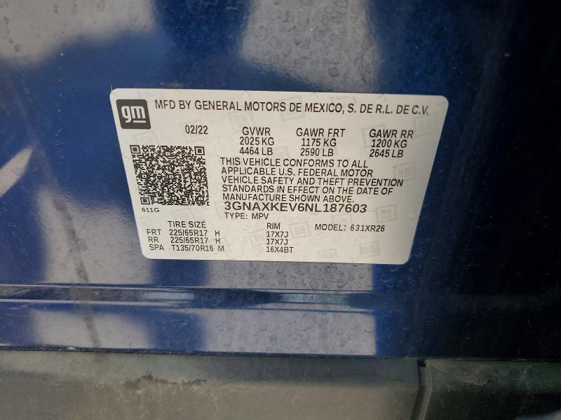 Aukcja sprzedaży 2022 Chevrolet Equinox, vin: 3GNAXKEV6NL187603, numer aukcji: 49958756