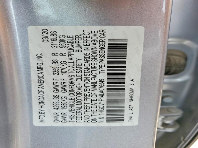 Aukcja sprzedaży 2020 Honda Accord, vin: 1HGCV1F14LA076549, numer aukcji: 51653436