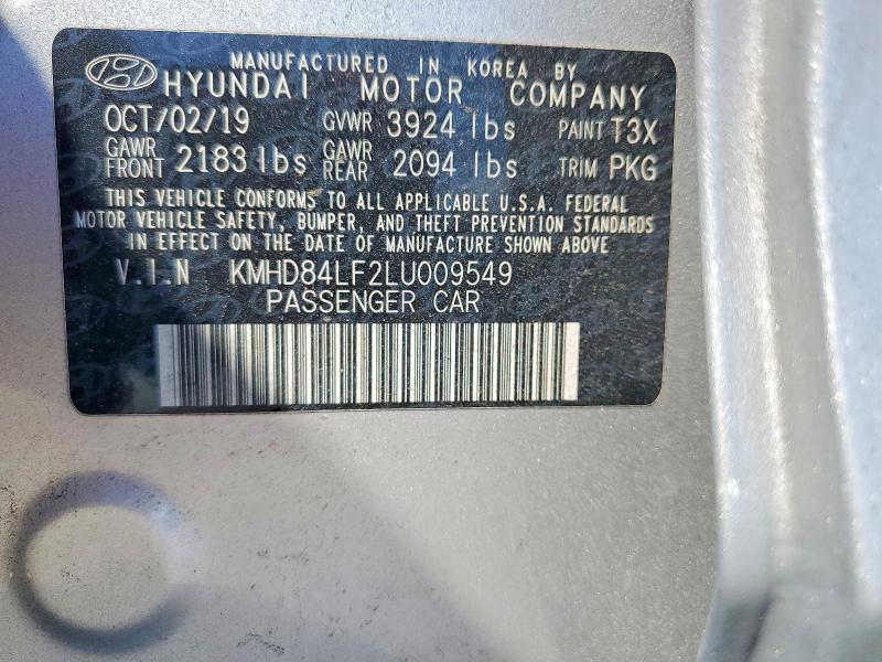 51417766 :رقم المزاد ، KMHD84LF2LU009549 vin ، 2020 Hyundai Elantra مزاد بيع