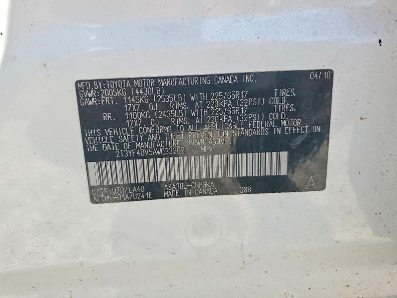 Aukcja sprzedaży 2010 Toyota Rav4, vin: 2T3YF4DV5AW033202, numer aukcji: 49250736