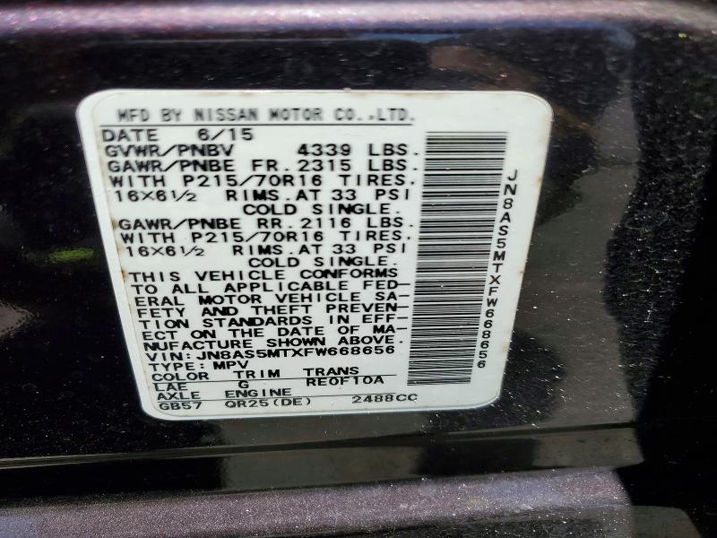 Aukcja sprzedaży 2015 Nissan Rogue Select, vin: JN8AS5MTXFW668656, numer aukcji: 51365276