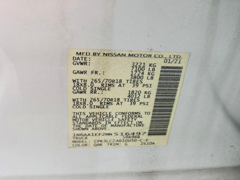 Aukcja sprzedaży 2021 Nissan Titan, vin: 1N6AA1EF2MN516497, numer aukcji: 50633616