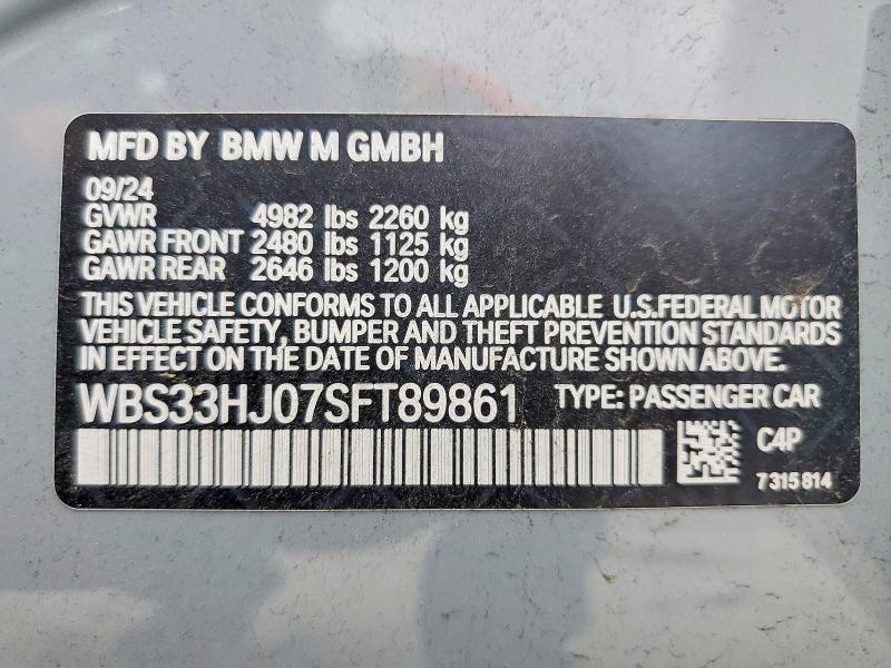 Продажа на аукционе авто 2025 Bmw M3, vin: WBS33HJ07SFT89861, номер лота: 51274606
