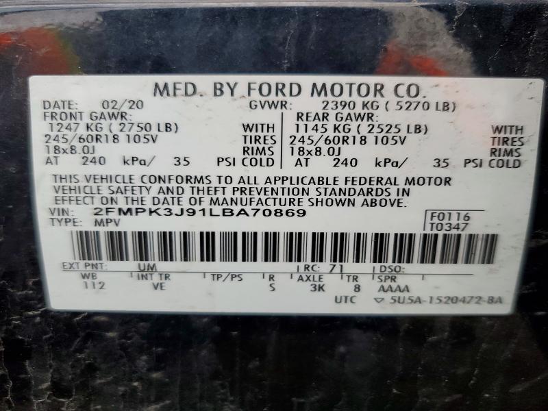 2020 Ford Edge მანქანა იყიდება აუქციონზე, vin: 2FMPK3J91LBA70869, აუქციონის ნომერი: 48466556