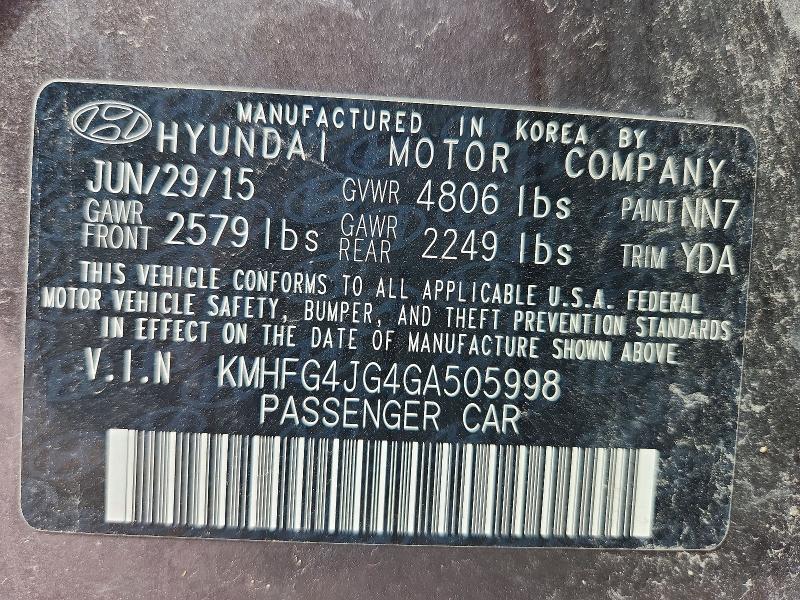 51804346 :رقم المزاد ، KMHFG4JG4GA505998 vin ، 2016 Hyundai Azera مزاد بيع