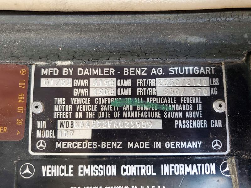 1985 Mercedes-benz 380 მანქანა იყიდება აუქციონზე, vin: WDBBA45C2FA023989, აუქციონის ნომერი: 50705876
