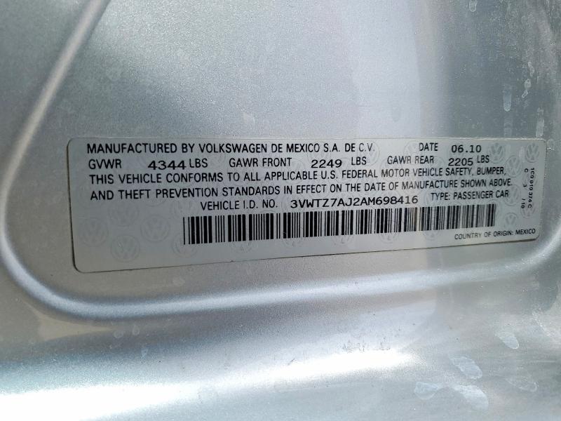 49610416 :رقم المزاد ، 3VWTZ7AJ2AM698416 vin ، 2010 Volkswagen Jetta مزاد بيع