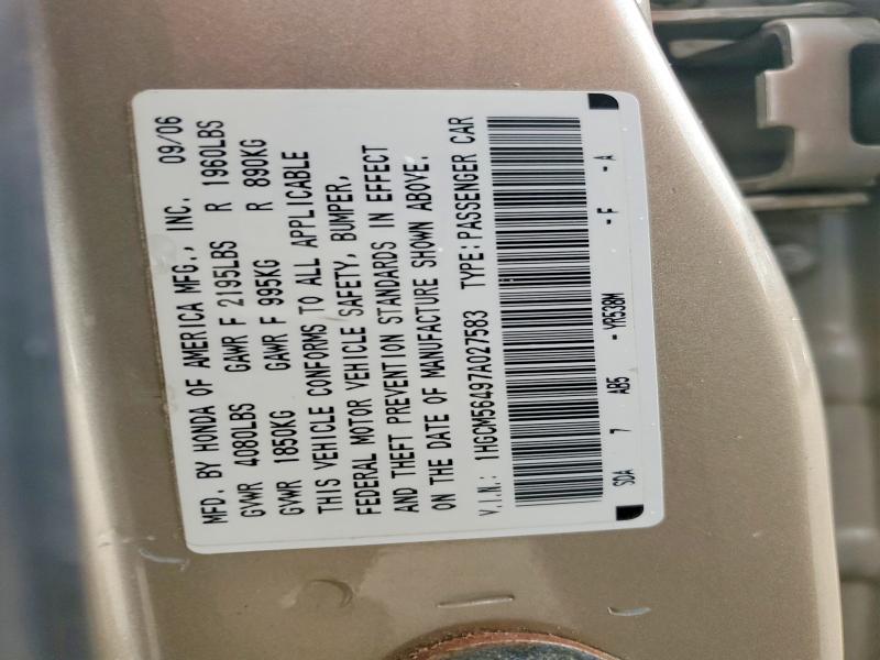 49316226 :رقم المزاد ، 1HGCM56497A027583 vin ، 2007 Honda Accord مزاد بيع