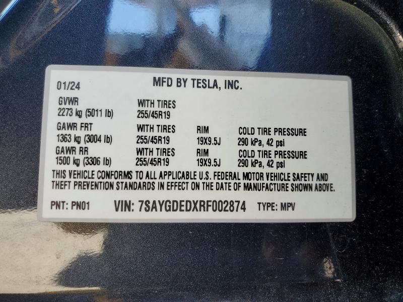 2024 Tesla Model Y მანქანა იყიდება აუქციონზე, vin: 7SAYGDEDXRF002874, აუქციონის ნომერი: 49754646