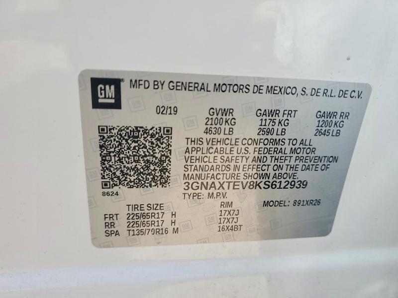 Продажа на аукционе авто 2019 Chevrolet Equinox, vin: 3GNAXTEV8KS612939, номер лота: 50783326