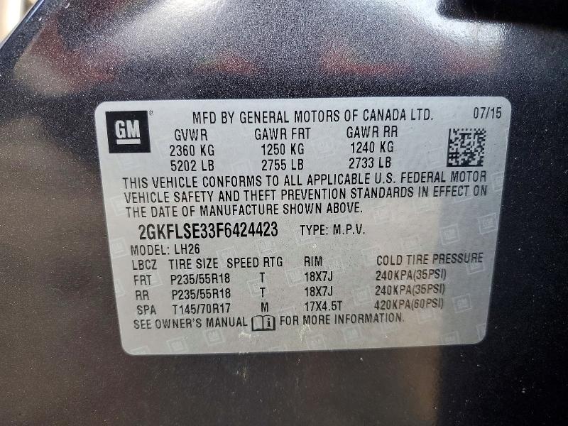 49229986 :رقم المزاد ، 2GKFLSE33F6424423 vin ، 2015 Gmc Terrain مزاد بيع