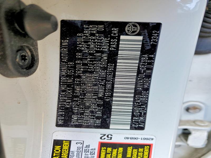 2018 Toyota Camry მანქანა იყიდება აუქციონზე, vin: 4T1B11HK6JU627602, აუქციონის ნომერი: 50575726