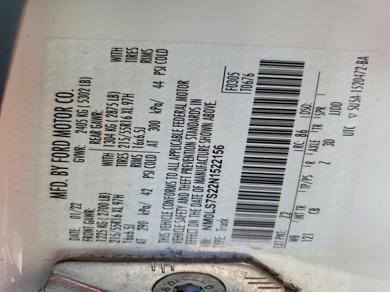 Aukcja sprzedaży 2022 Ford Transit Connect, vin: NM0LS7S22N1522156, numer aukcji: 48994716