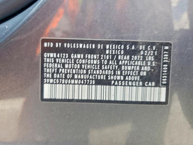50964416 :رقم المزاد ، 3VWC57BU6MM047735 vin ، 2021 Volkswagen Jetta مزاد بيع