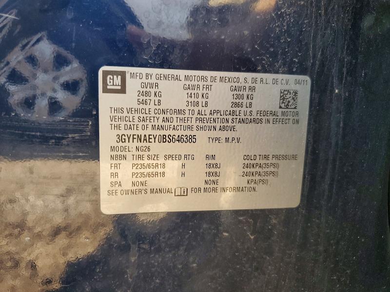 2011 Cadillac Srx მანქანა იყიდება აუქციონზე, vin: 3GYFNAEY0BS646385, აუქციონის ნომერი: 51604446