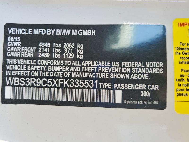 Aukcja sprzedaży 2015 Bmw M4, vin: WBS3R9C5XFK335531, numer aukcji: 50675306