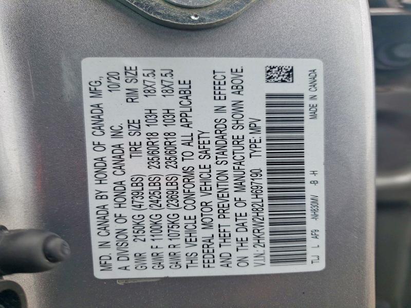 50351556 :رقم المزاد ، 2HKRW2H82LH697190 vin ، 2020 Honda Cr-v مزاد بيع